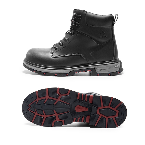 Men's Water-Resistant Steel Toe Leather Work Boots - BLACK - 4